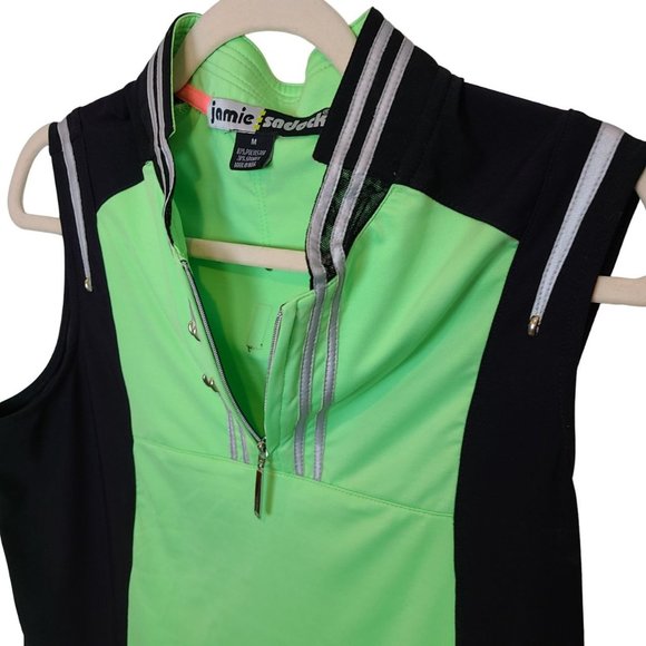 Jamie Saddock Womens M Green Black Sleeveless Quarter Zip Golf Polo Shirt - Picture 4 of 6